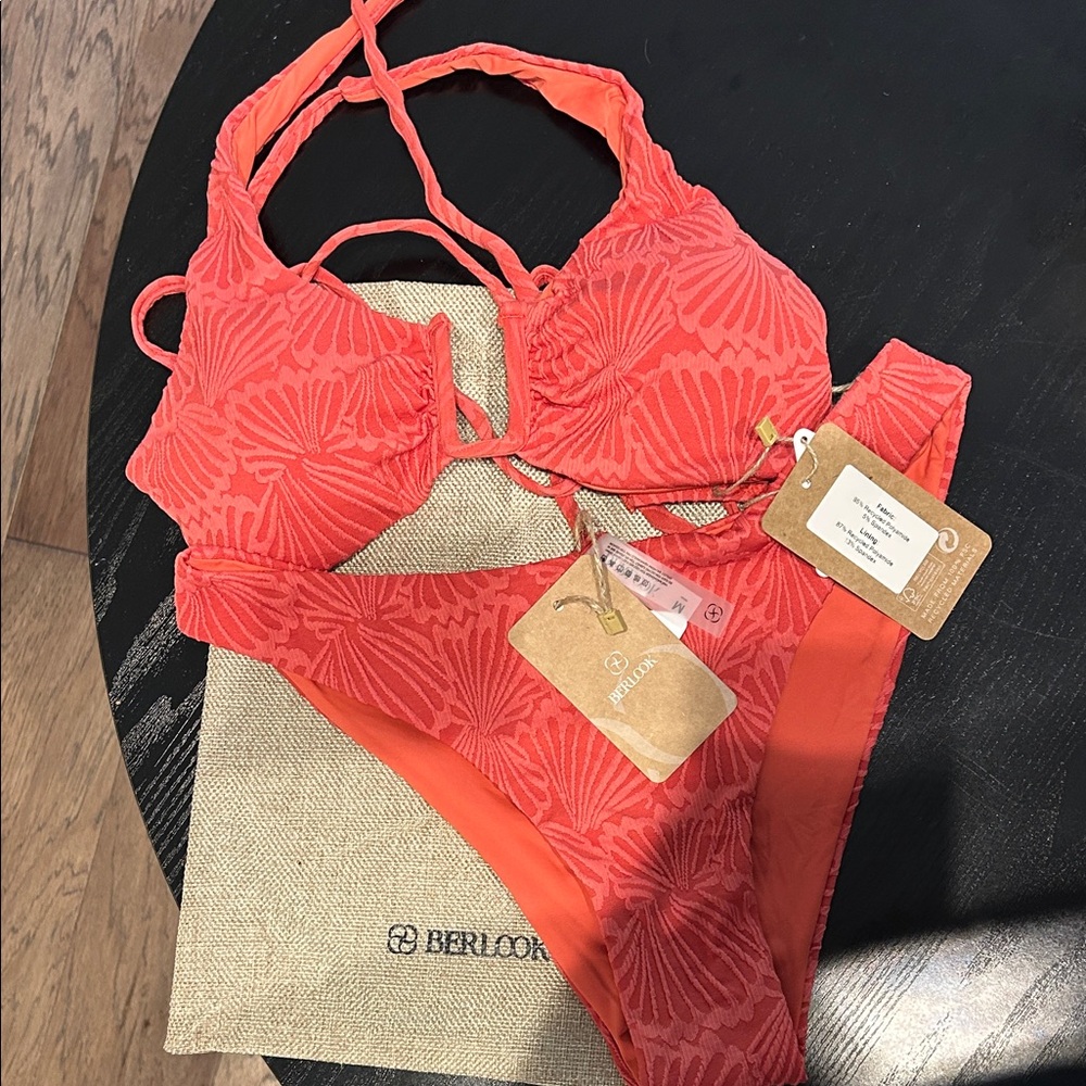 TOP ONLY. Berlook Red Jacquard- Women's Swim U-Ring